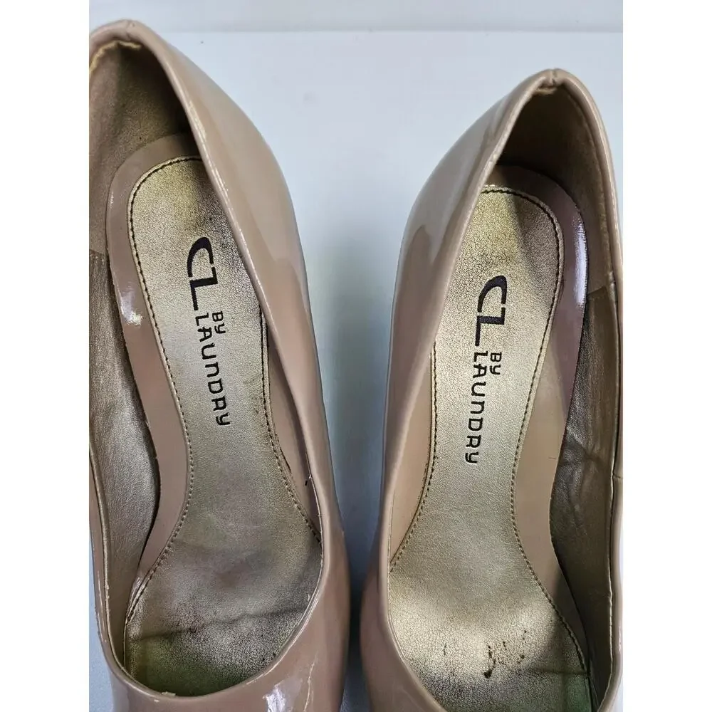 CL By‎ Laundry Marcie Wedge Pump Shoes 5.5 Beige Tan Shiny Corporate Work Heels